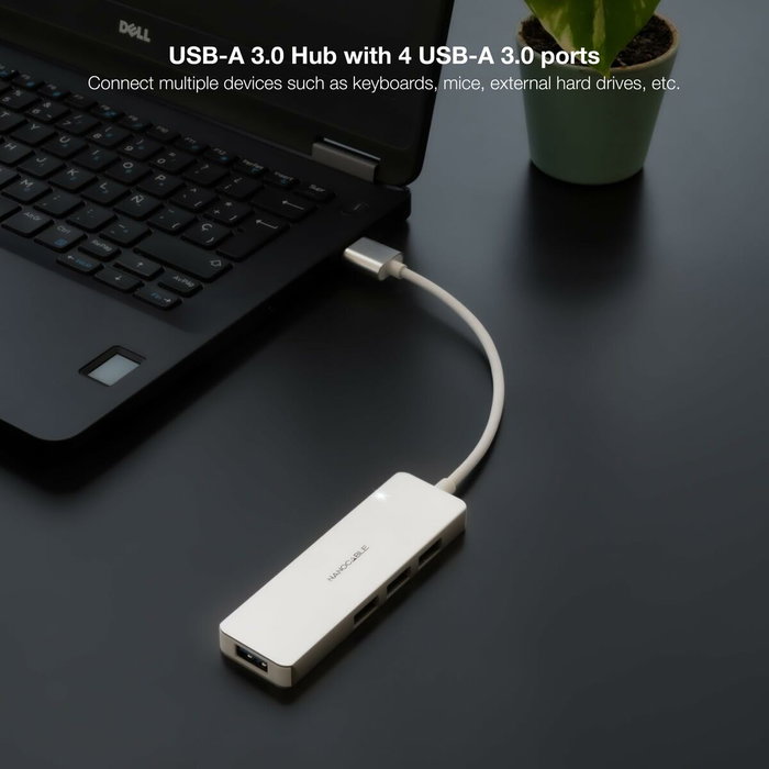 Nanocable Hub USB 3.0 a 4xUSB-A Plata Aluminio 18cm