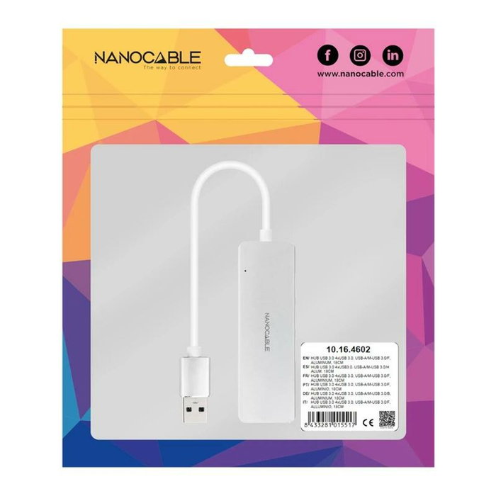 Nanocable Hub USB 3.0 a 4xUSB-A Plata Aluminio 18cm