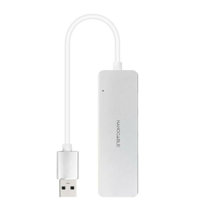 Nanocable Hub USB 3.0 a 4xUSB-A Plata Aluminio 18cm