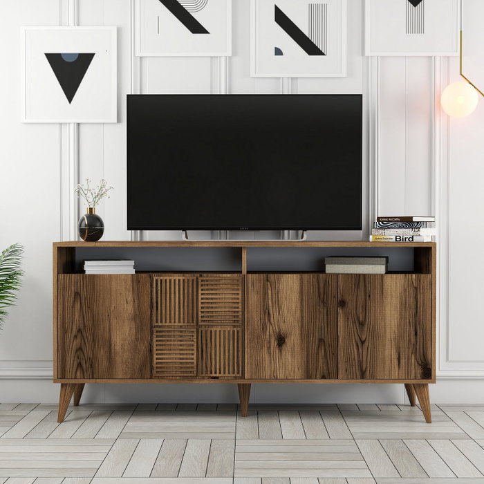 Hanah Home Consola Milan 160 Walnut - Mueble Organizador con Estantes Amplios, Color Nogal, 160x78x35 cm Hanah Home Consola Milan 160 Walnut - Mueble Organizador con Estantes Amplios, Color Nogal, 160x78x35 cm