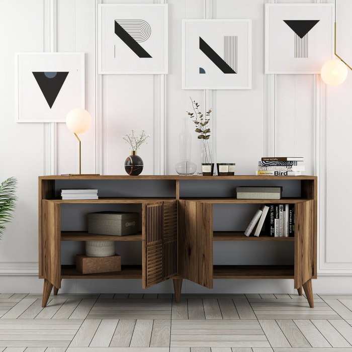 Hanah Home Consola Milan 160 Walnut - Mueble Organizador con Estantes Amplios, Color Nogal, 160x78x35 cm Hanah Home Consola Milan 160 Walnut - Mueble Organizador con Estantes Amplios, Color Nogal, 160x78x35 cm