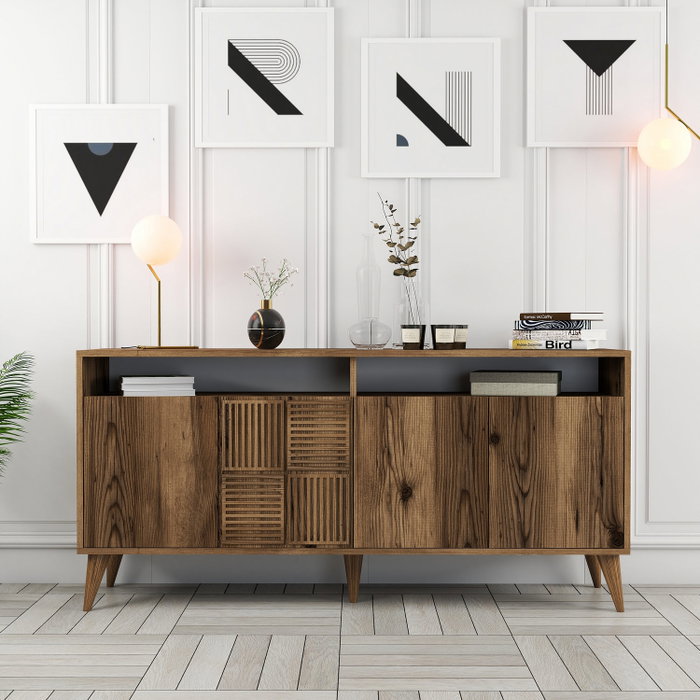 Hanah Home Consola Milan 160 Walnut - Mueble Organizador con Estantes Amplios, Color Nogal, 160x78x35 cm Hanah Home Consola Milan 160 Walnut - Mueble Organizador con Estantes Amplios, Color Nogal, 160x78x35 cm