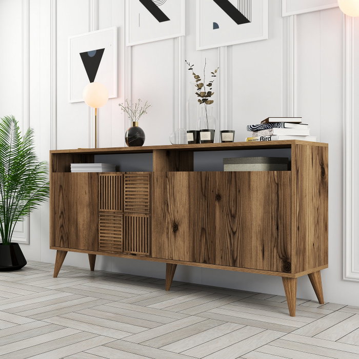 Hanah Home Consola Milan 160 Walnut - Mueble Organizador con Estantes Amplios, Color Nogal, 160x78x35 cm Hanah Home Consola Milan 160 Walnut - Mueble Organizador con Estantes Amplios, Color Nogal, 160x78x35 cm
