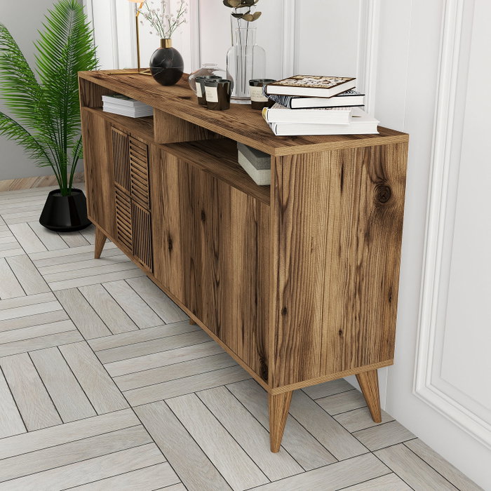 Hanah Home Consola Milan 160 Walnut - Mueble Organizador con Estantes Amplios, Color Nogal, 160x78x35 cm Hanah Home Consola Milan 160 Walnut - Mueble Organizador con Estantes Amplios, Color Nogal, 160x78x35 cm