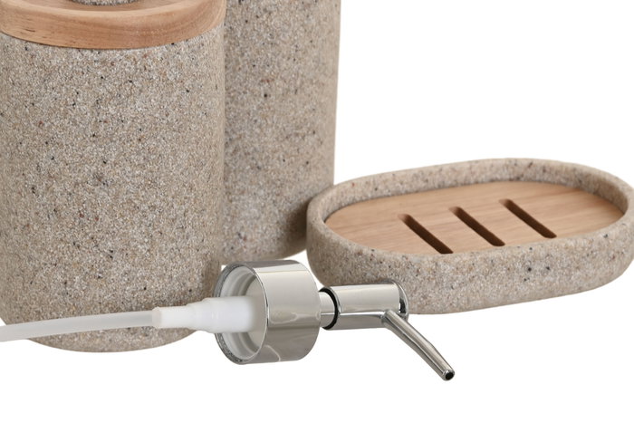 DKD Home Decor Set de 3 Accesorios de Baño en Resina y Madera, Gris