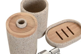 DKD Home Decor Baño Set de 3 Resina y Madera Gris Natural 7.5 x 17 x 7.5 cm