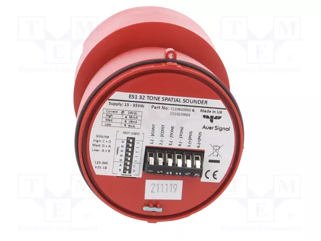 AUER SIGNAL ES1 Señalizador acústico rojo 24VDC 106dB