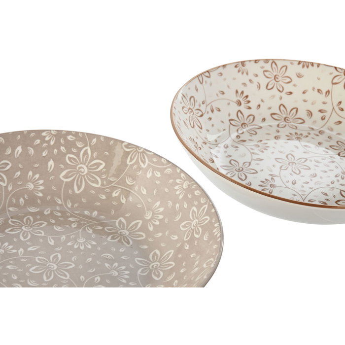 DKD Home Decor Set de 4 Platos de Porcelana Flores Beige y Marrón DKD Home Decor Set de 4 Platos de Porcelana Flores Beige y Marrón