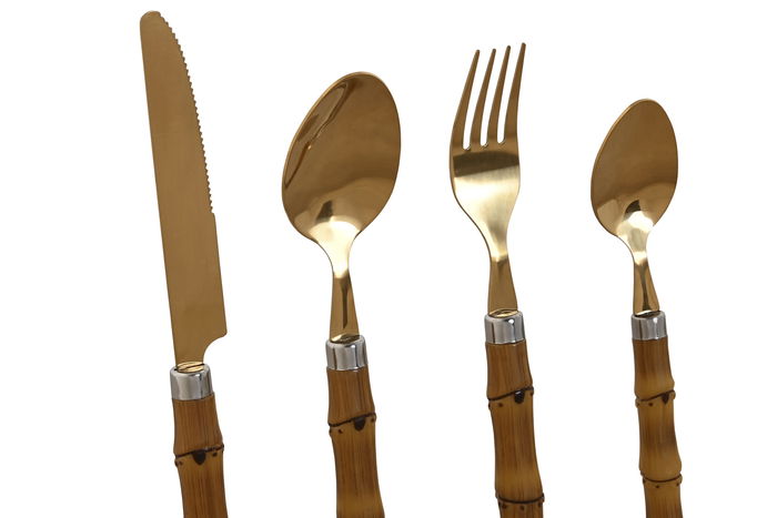 DKD Home Decor Cubertería Basicos Dorada Natural Set de 24 Piezas