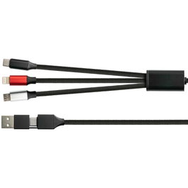 PYTHON Series PY-USB001S Cable de Carga USB-C/USB-A a USB-C/Micro-USB/Lightning 1.2m Negro - 3A, Conectores Chapados en Oro, Forro de Nylon
