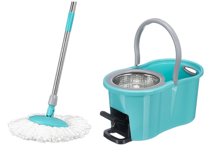 Arte Regal Cubo Escurridor Giratorio para Fregona de 12L con Pedal, Metal y Plástico, Color Azul/Gris, 47x25.5x23 cm