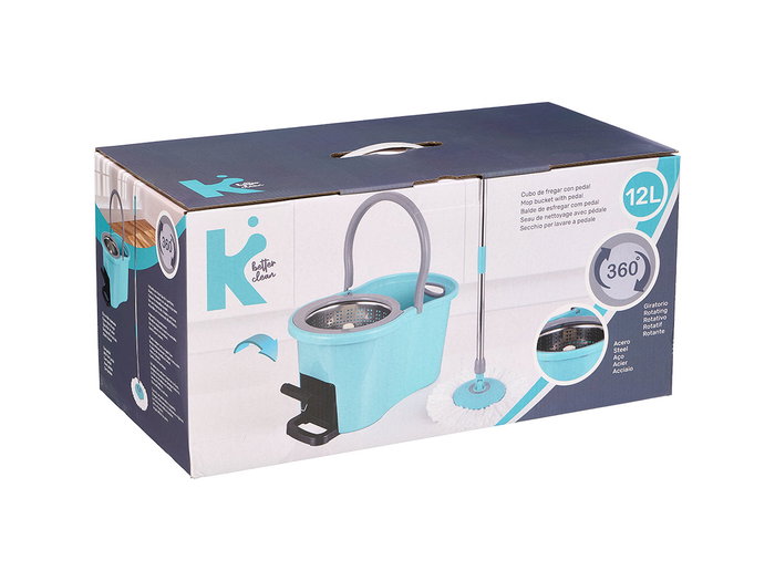 Arte Regal Cubo Escurridor Giratorio para Fregona de 12L con Pedal, Metal y Plástico, Color Azul/Gris, 47x25.5x23 cm