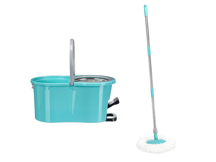 Arte Regal Cubo Escurridor Giratorio para Fregona de 12L con Pedal, Metal y Plástico, Color Azul/Gris, 47x25.5x23 cm