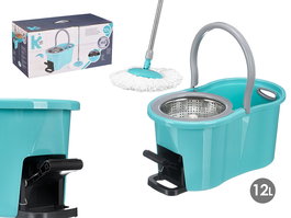 Arte Regal Cubo Escurridor Giratorio para Fregona de 12L con Pedal, Metal y Plástico, Color Azul/Gris, 47x25.5x23 cm