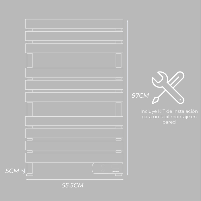 Yoevu - Radiador Toallero Eléctrico Bajo 500W, Sistema de Gestión Térmica, LED TEMP CONTROL, IP34, Secado y Calefacción, Blanco/Negro