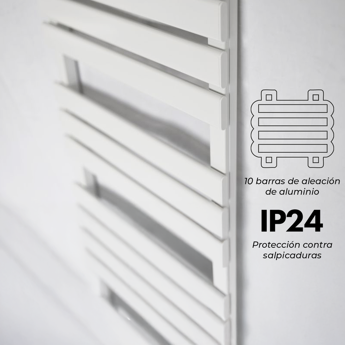 Yoevu - Radiador Toallero Eléctrico Bajo 500W, Sistema de Gestión Térmica, LED TEMP CONTROL, IP34, Secado y Calefacción, Blanco/Negro