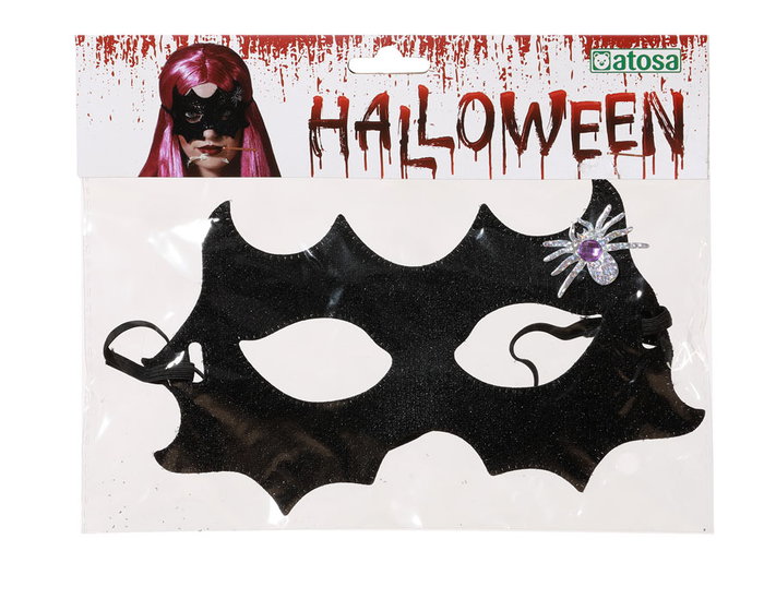 Antifaz Negro Brillante Con Araña Plateada Para Halloween