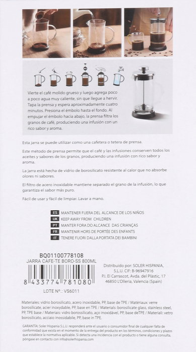 Inde Jarra Café-Té Boro-Ss 800 ml (8 Unidades)