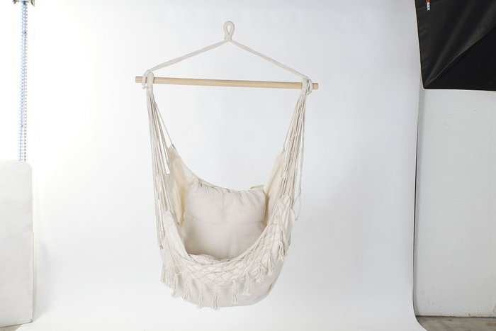 DKD Home Decor Silla Colgante para Terraza y Jardín Crudo Algodón y Pino 90x90x135 cm
