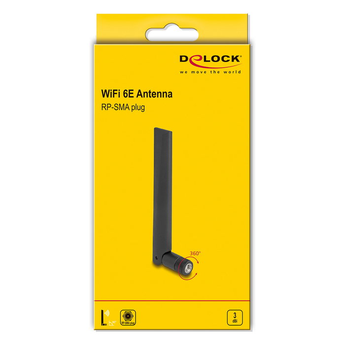 DeLOCK Antena WiFi 6E RP-SMA 3 dBi Omnidireccional con Articulación de Inclinación para Redes Inalámbricas - Negro DeLOCK Antena WiFi 6E RP-SMA 3 dBi Omnidireccional con Articulación de Inclinación para Redes Inalámbricas - Negro