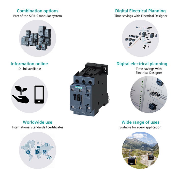 Siemens 3RT2026-1AP00 Contactor AC-3 11kW 230VAC Siemens 3RT2026-1AP00 Contactor AC-3 11kW 230VAC