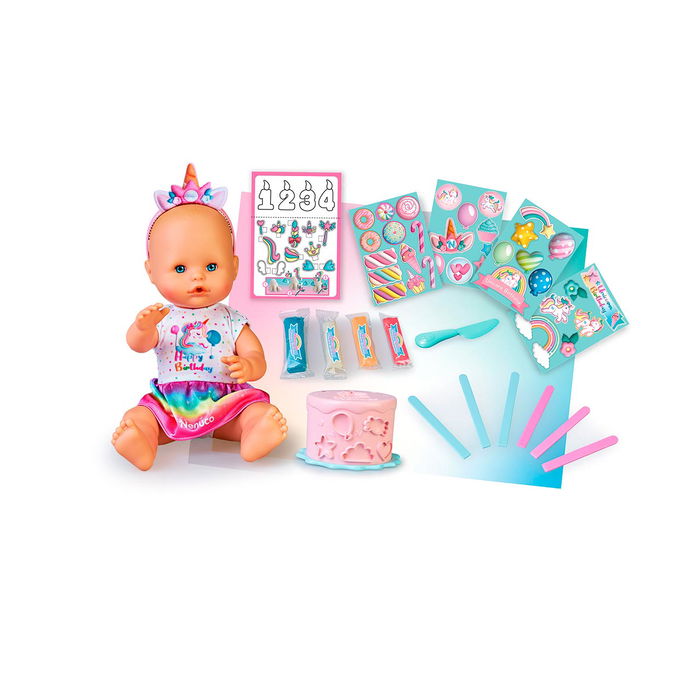 Nenuco Muñeco Nenuco Cumple de Unicornio NFN77000 Famosa para Fiesta de Cumpleaños con Accesorios de Plastilina y Velas +3 Años