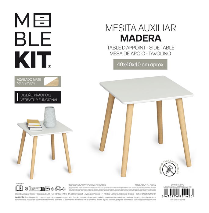 Moblekit Mesita Auxiliar Madera White 7.2 cm (Ancho) x 43 cm (Alto) x 40.9 cm (Largo) (2 Unidades)