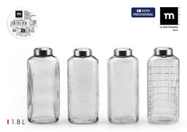 Inde Botella de Vidrio Transparente 1.8 L con Tapa de Acero 11.6x9.3x28 cm (8 Unidades)