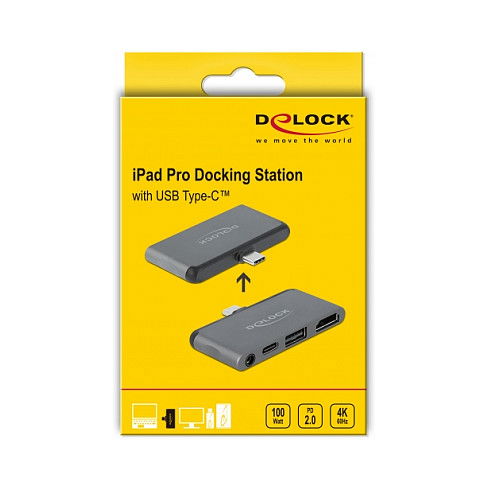 DeLOCK Mini Docking Station para iPad Pro y Dispositivos Móviles con 4K 60 Hz HDMI USB-C Puerto Audio 3.5mm Gris