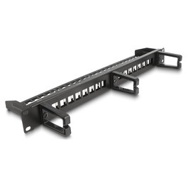 Delock Panel de Conexión Keystone de 19 Pulgadas, 16 Puertos, 1U, Montaje en Rack, Negro, con 3 Ganchos y Entalladura de Alivio, Metal y Plástico