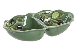 DKD Home Decor Bol de Gres Doble Olivo Relieve Verde Oscuro