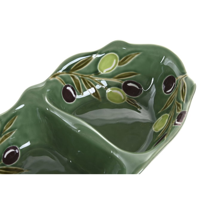 DKD Home Decor Bol de Gres Doble Olivo Relieve Verde Oscuro