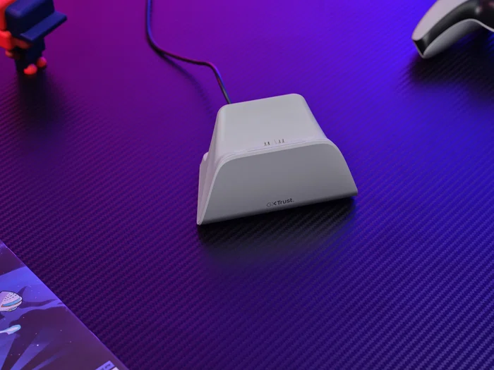 Trust Base de Carga Rápida GXT 255W para PS5 DualSense, Soporte de Recarga con LED Blanco, Cable USB-C Incluido