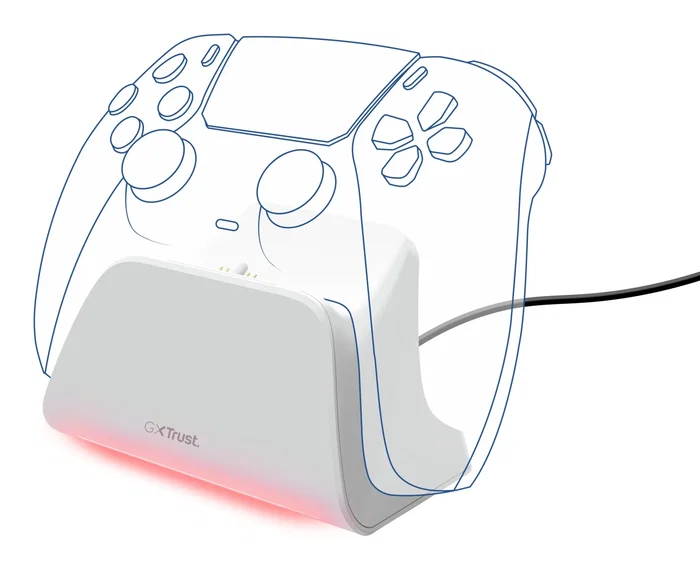 Trust Base de Carga Rápida GXT 255W para PS5 DualSense, Soporte de Recarga con LED Blanco, Cable USB-C Incluido