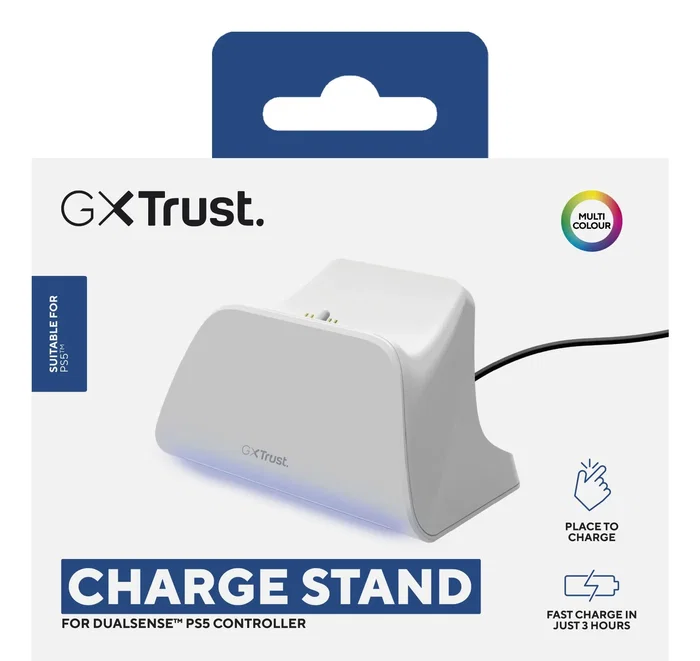 Trust Base de Carga Rápida GXT 255W para PS5 DualSense, Soporte de Recarga con LED Blanco, Cable USB-C Incluido