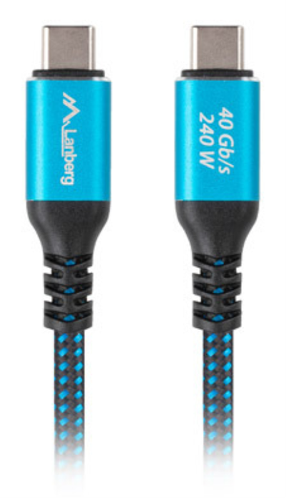 LANBERG Cable USB 4.0 USB-C a USB-C 40Gbps 240W 0,5m Negro/Azul LANBERG Cable USB 4.0 USB-C a USB-C 40Gbps 240W 0,5m Negro/Azul