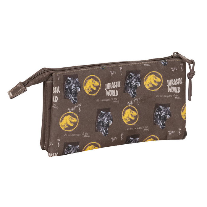 SAFTA Portatodo Triple Jurassic World 22x3x12cm con 3 compartimentos separados y bolsillo interior con cremallera