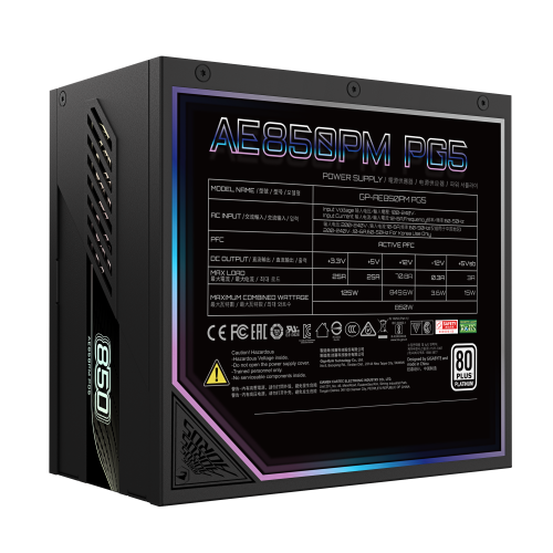 Gigabyte Fuente de Alimentación AORUS P850W PCIe 5.0 850W 80 PLUS Platinum Modular ATX 3.0 UE