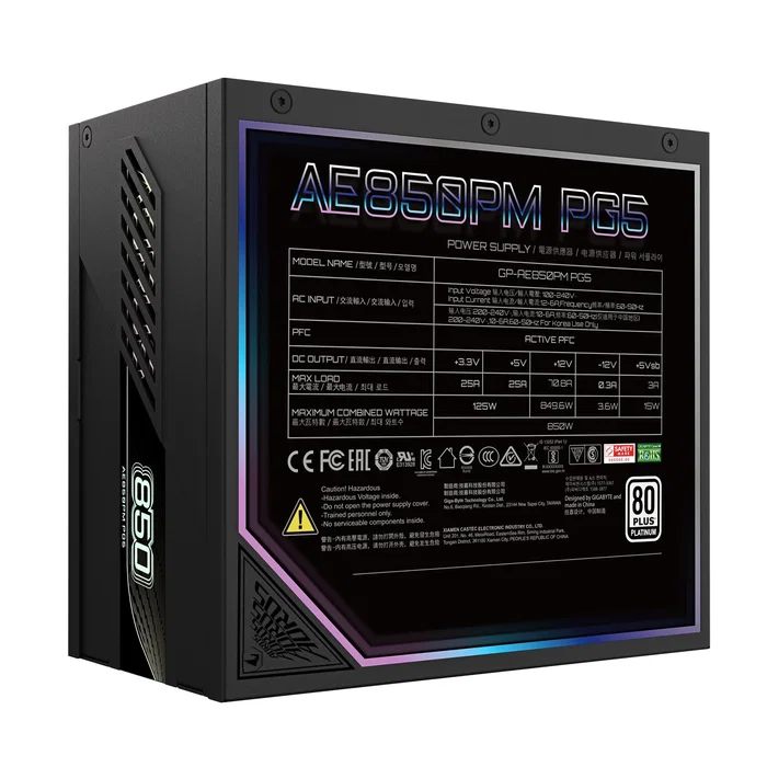 Gigabyte AORUS ELITE P850W 850W 80 PLUS Platinum ATX Modular Negra Gigabyte AORUS ELITE P850W 850W 80 PLUS Platinum ATX Modular Negra