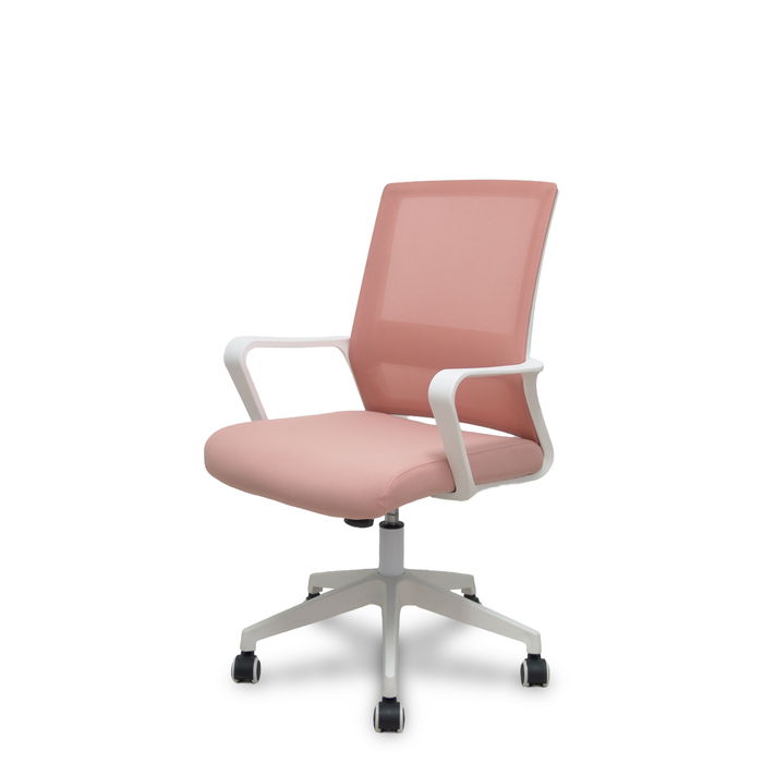 Silla de oficina Ergo535 con mecanismo Basculante tapizada con Tela color Rosa. Equipada con lumbar Fijo, Brazos fijos y Ruedas de nailon 50 mm Silla de oficina Ergo535 con mecanismo Basculante tapizada con Tela color Rosa. Equipada con lumbar Fijo, Brazos fijos y Ruedas de nailon 50 mm