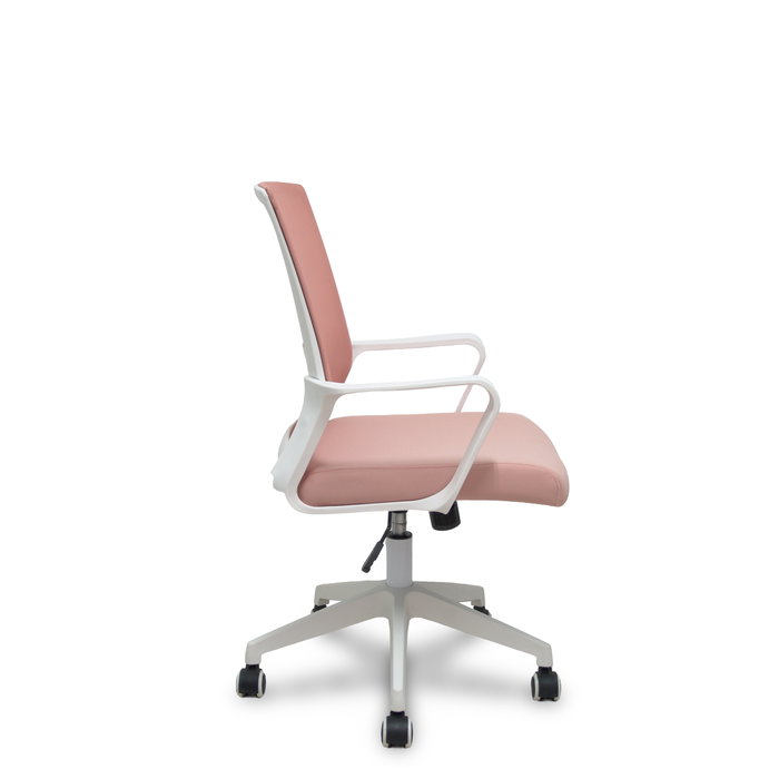 Silla de oficina Ergo535 con mecanismo Basculante tapizada con Tela color Rosa. Equipada con lumbar Fijo, Brazos fijos y Ruedas de nailon 50 mm Silla de oficina Ergo535 con mecanismo Basculante tapizada con Tela color Rosa. Equipada con lumbar Fijo, Brazos fijos y Ruedas de nailon 50 mm