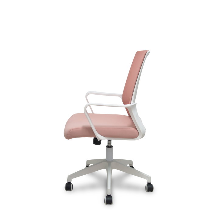 Silla de oficina Ergo535 con mecanismo Basculante tapizada con Tela color Rosa. Equipada con lumbar Fijo, Brazos fijos y Ruedas de nailon 50 mm Silla de oficina Ergo535 con mecanismo Basculante tapizada con Tela color Rosa. Equipada con lumbar Fijo, Brazos fijos y Ruedas de nailon 50 mm