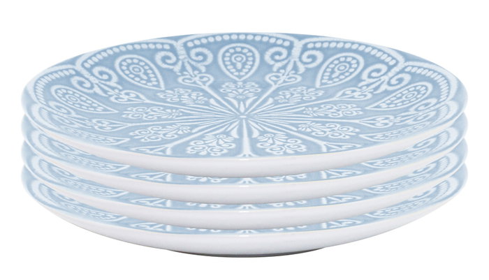 DKD Home Decor Set de 4 Platos de Gres Mandala 24 Azul