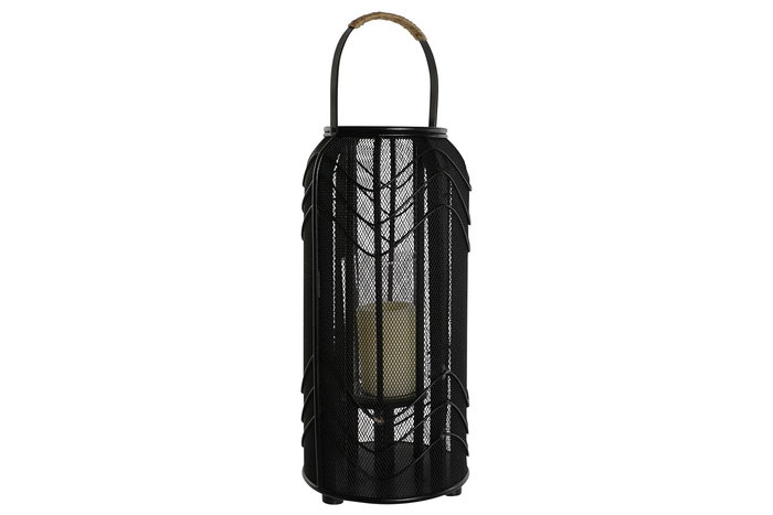 DKD Home Decor Portavela Colonial Negro Metal y Ratan 21.5 x 21.5 x 43.5 cm