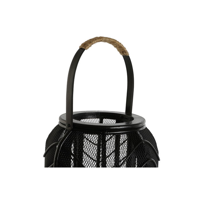 DKD Home Decor Portavelas Metal y Ratán Negro