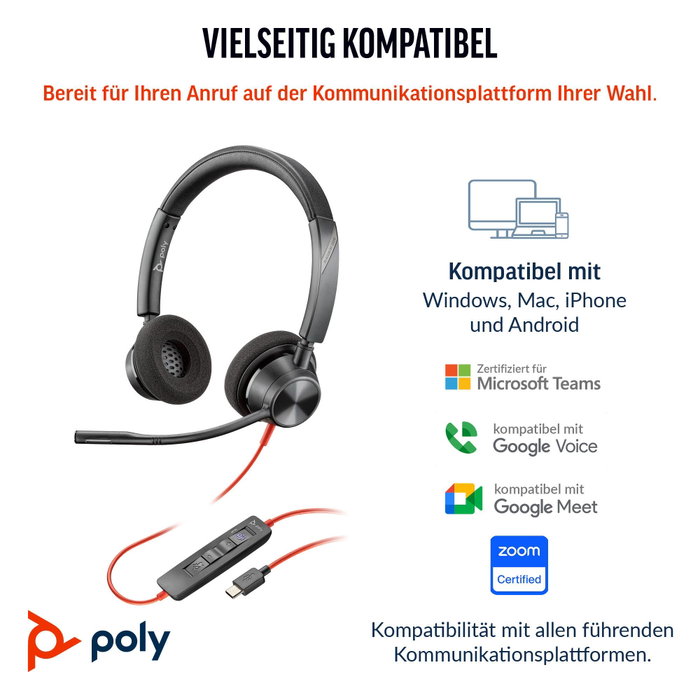 Poly Blackwire 3320 Auriculares Estéreo Microsoft Teams USB-C + Adaptador USB-C/A