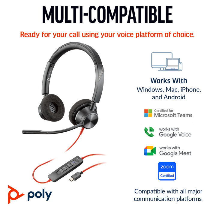 Poly Blackwire 3320 Certificados para Microsoft Teams USB-C con adaptador USB-A/C Negro Poly Blackwire 3320 Certificados para Microsoft Teams USB-C con adaptador USB-A/C Negro