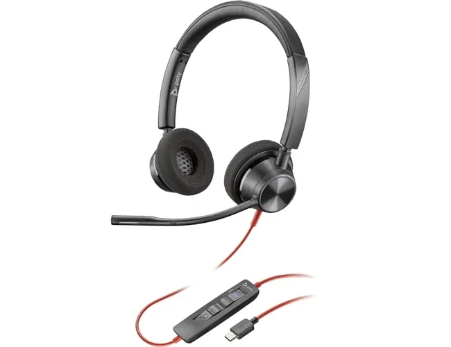 Poly Blackwire 3320 Stereo Microsoft Teams Certified USB-C con Adaptador USB-A/C - Negro
