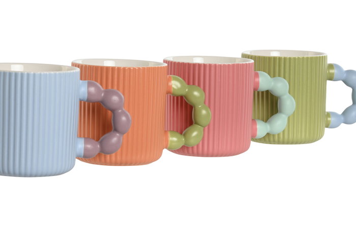 DKD Home Decor Taza Moderna de Porcelana New Bone con Detalles de Bolitas, 350ml, Surtida