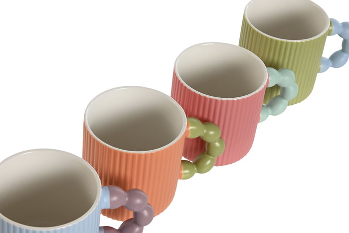 DKD Home Decor Taza Moderna de Porcelana New Bone con Detalles de Bolitas, 350ml, Surtida